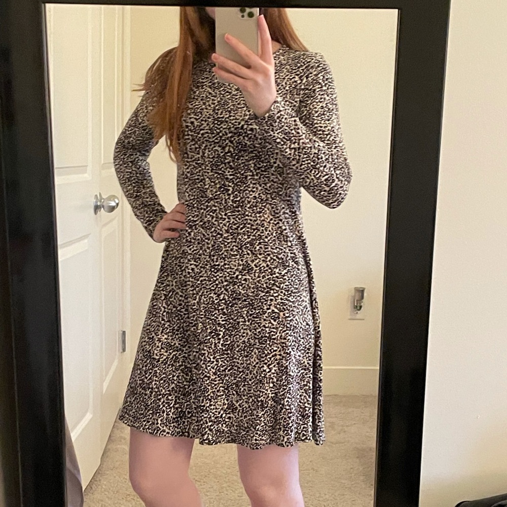 Leopard/Cheetah Print Long Sleeve Swing Dress